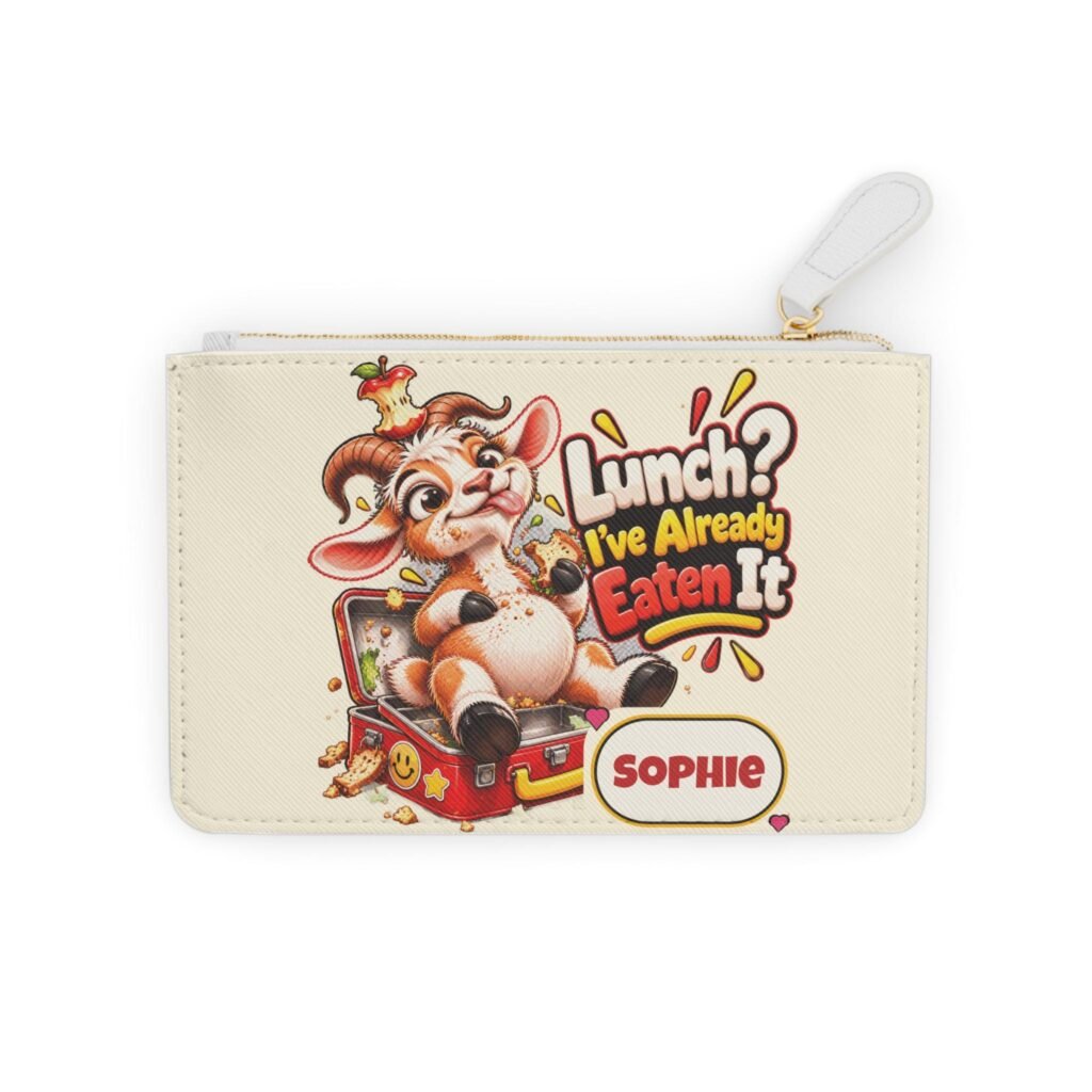 Personalised Lunch Already Eaten Mini Clutch Bag, Custom Name Zip Purse Makeup Bag, Funny Goat Gift, Foodie Gift, Gift for Her