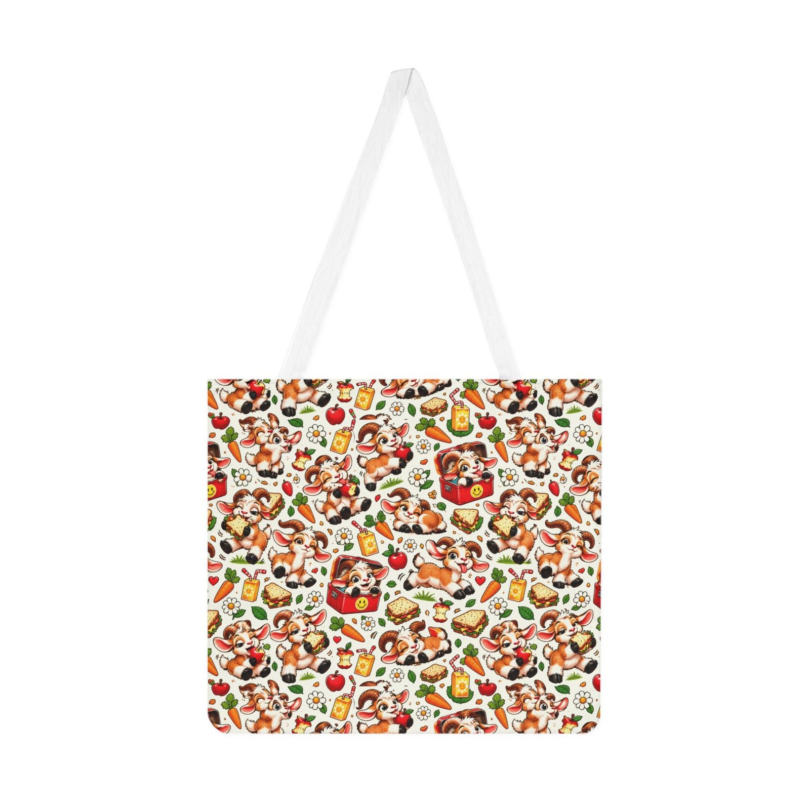 Personalised Goat Lunch Pattern Shoulder Tote Bag, Custom Name All Over Print Cotton Bag, Funny Goat Gift, Foodie Gift, Gift for Her - Image 2