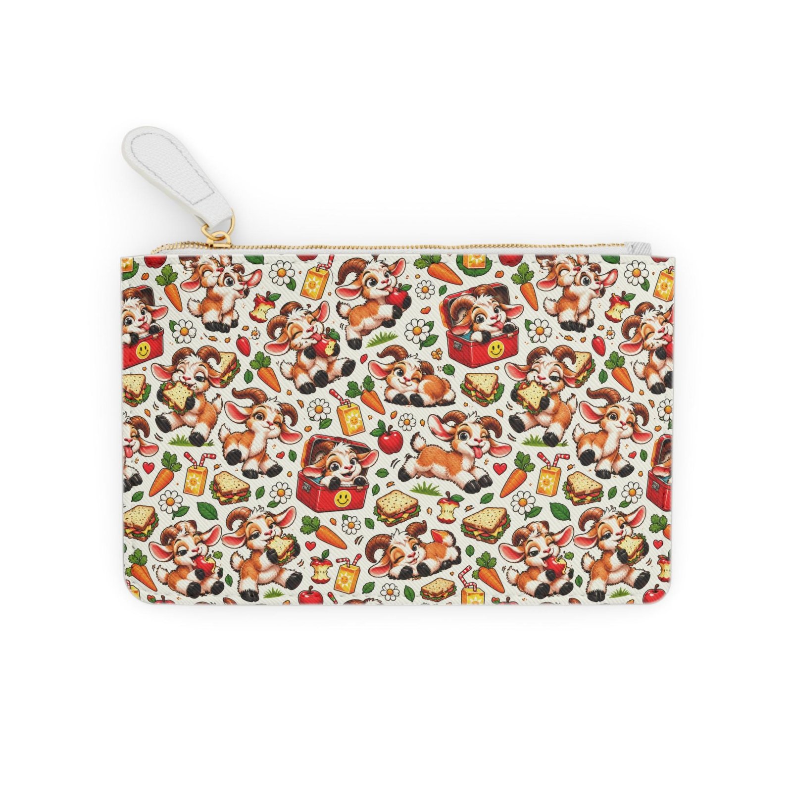 Personalised Goat Lunch Pattern Mini Clutch Bag, Custom Name Zip Purse Makeup Bag, Funny Goat Gift, Foodie Gift, Gift for Her - Image 2