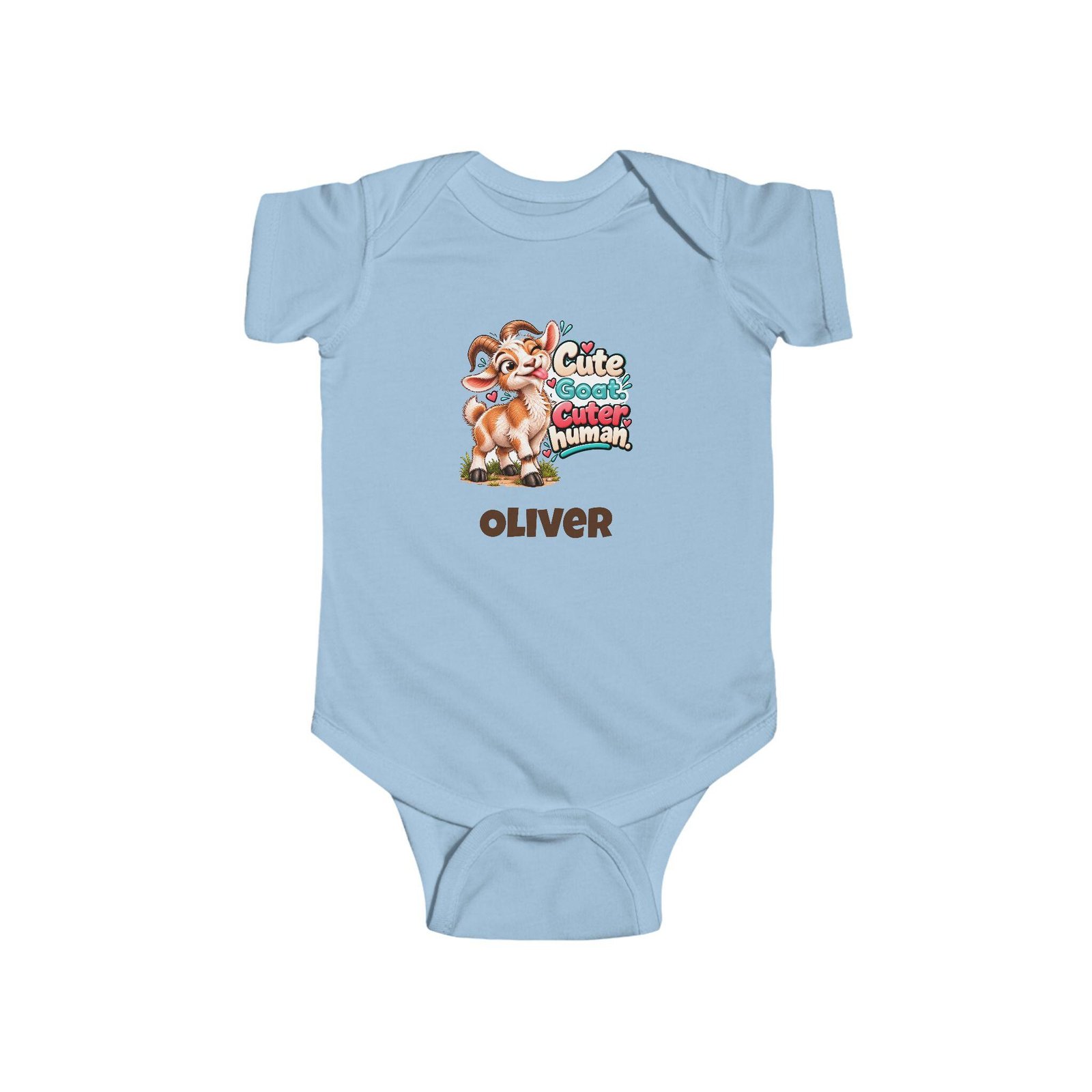 Personalised Baby Bodysuit – Cute Goat Cuter Human Goat with Baby's Name - Image 3