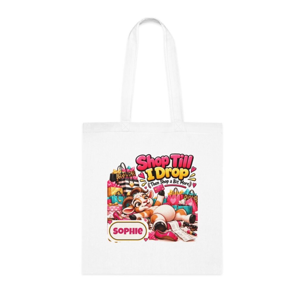 Personalised Shop Till I Drop Tote Bag, Custom Name Cotton Shopping Bag, Funny Goat Gift, Shopaholic Gift, Gift for Her
