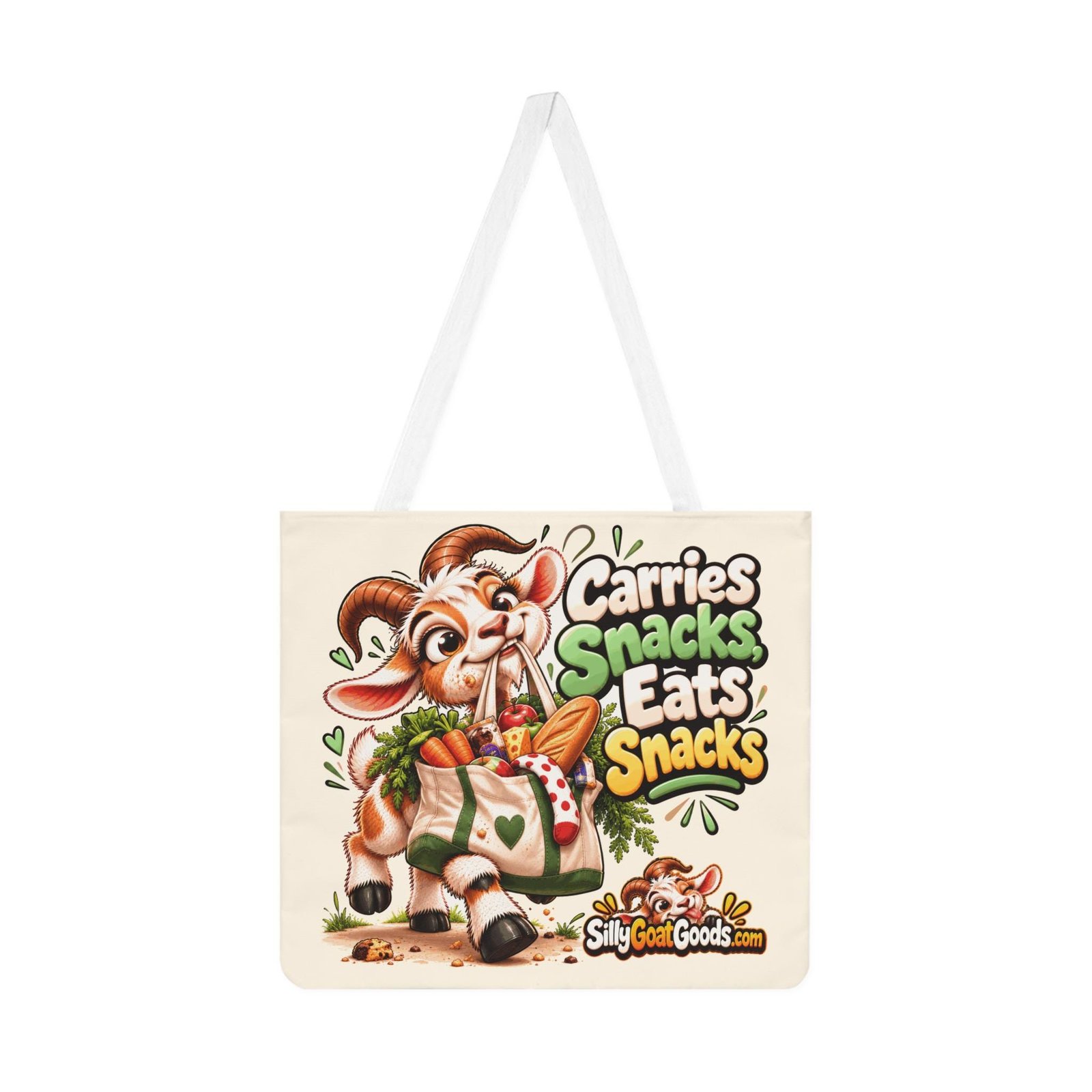 Personalised Carries Snacks Shoulder Tote Bag, Custom Name All Over Print Cotton Bag, Funny Goat Gift, Foodie Gift, Gift for Her - Image 2