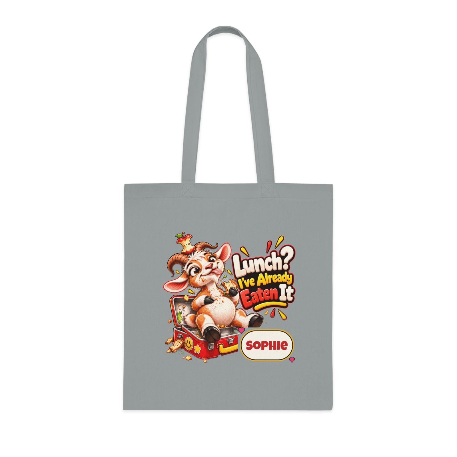 Personalised Lunch Already Eaten Tote Bag, Custom Name Cotton Shopping Bag, Funny Goat Gift, Foodie Gift, Gift for Her - Image 2