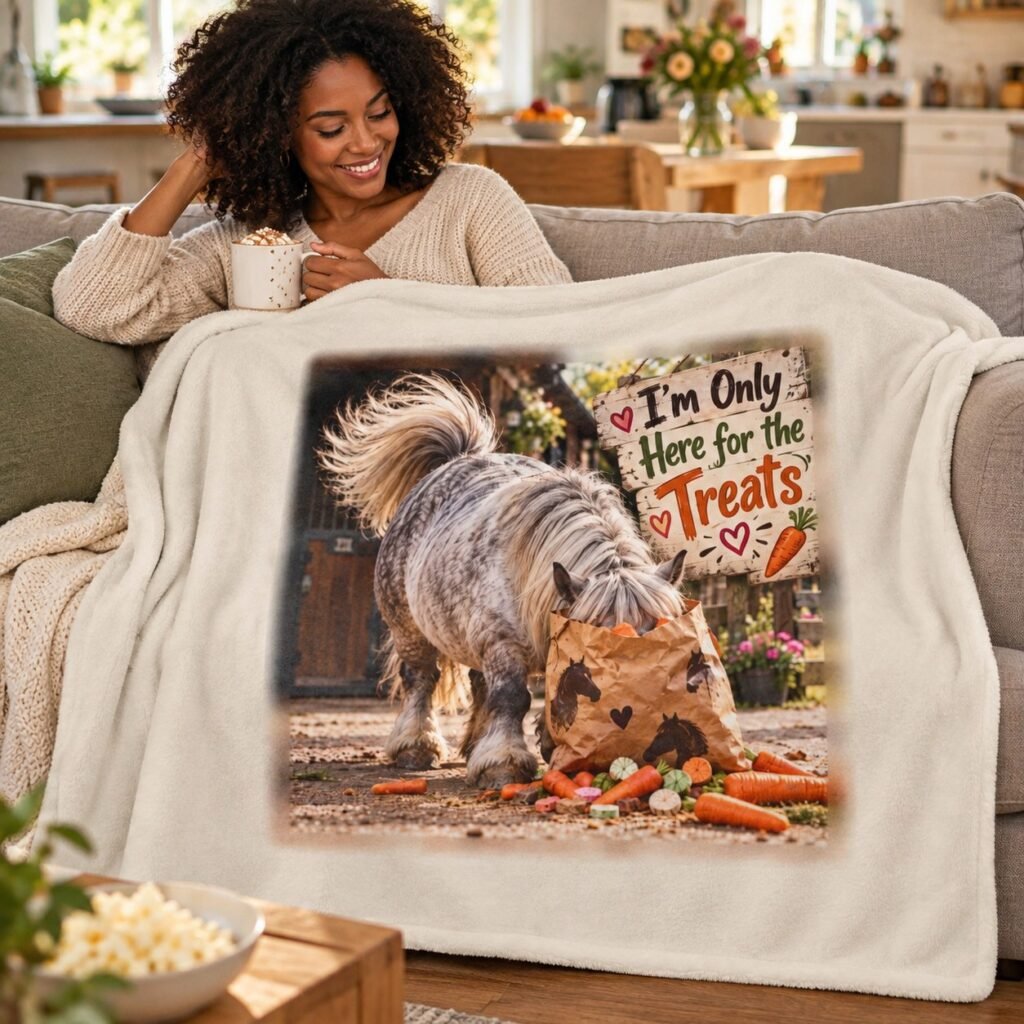 Person relaxing on a sofa with the I'm Only Here for the Treats Blanket