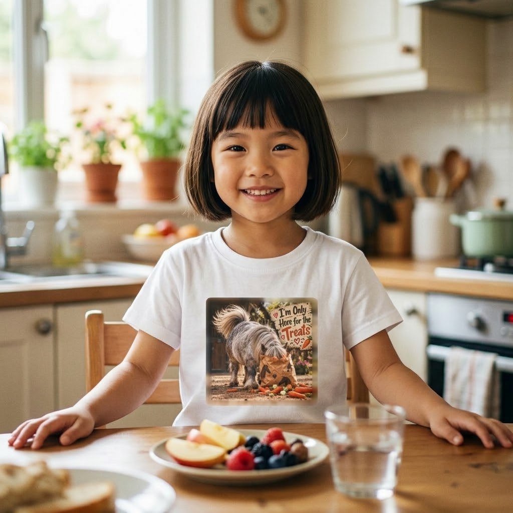 Child wearing the Kids I'm Only Here for the Treats T-Shirt