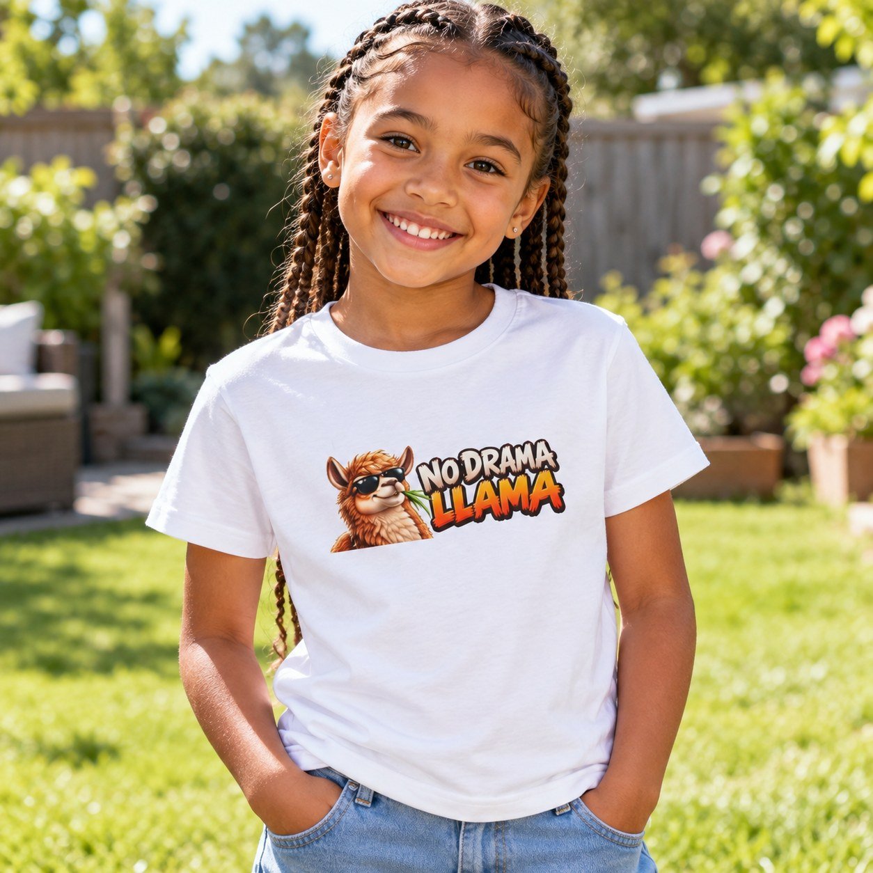 Child wearing the Kids No Drama Llama T-Shirt