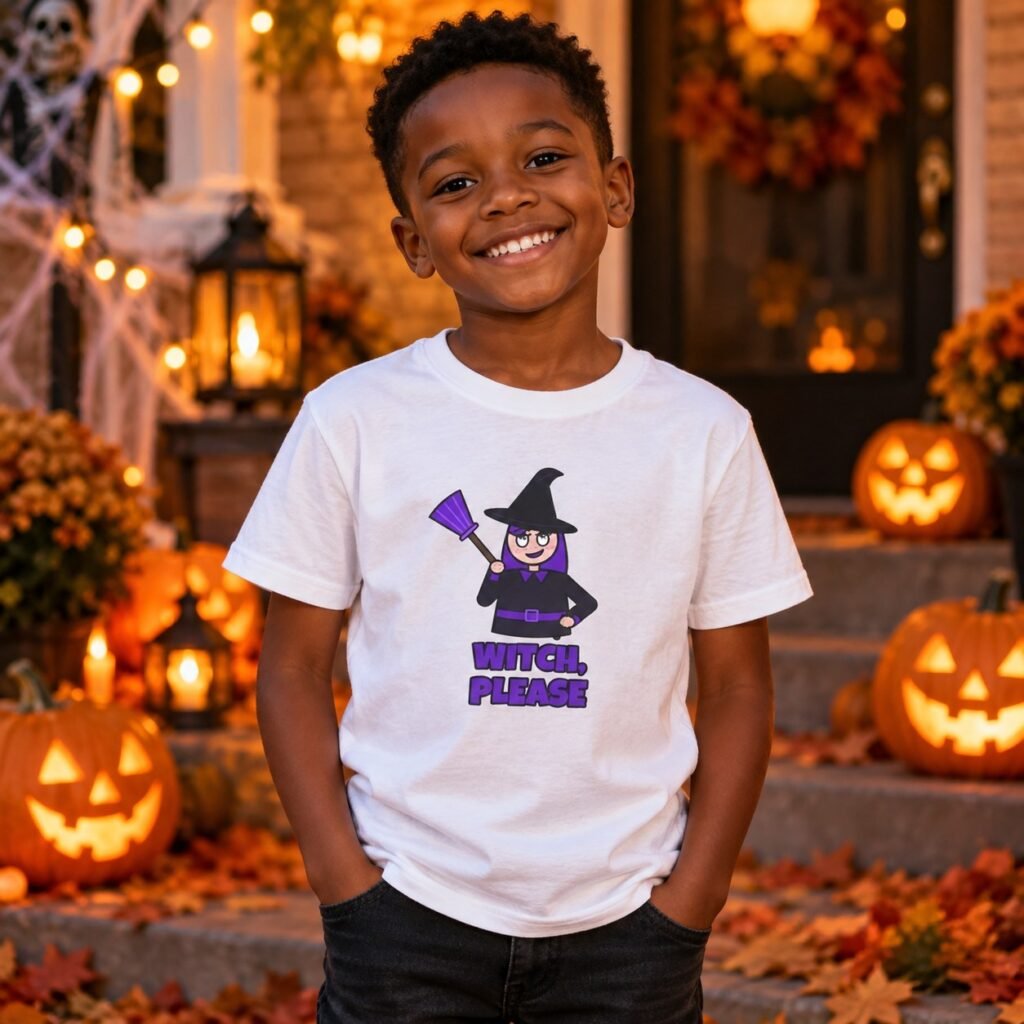 Child wearing the Kids Witch Please T-Shirt