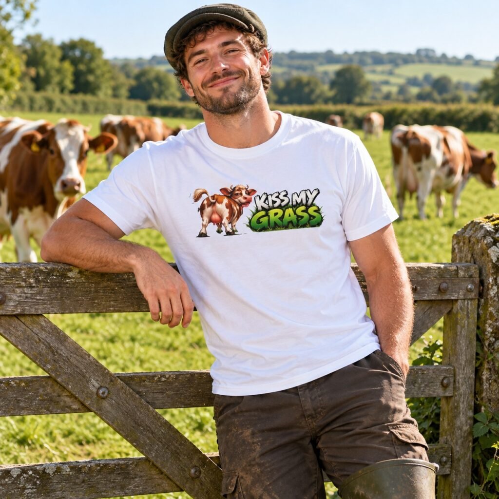 Man wearing the Kiss My Grass T-Shirt