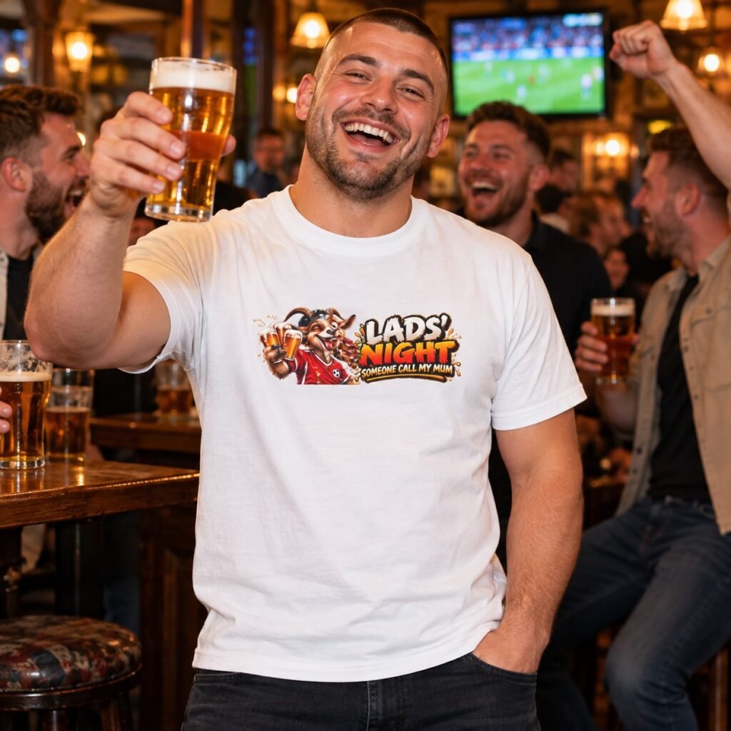 Man wearing the Lads Night T-Shirt