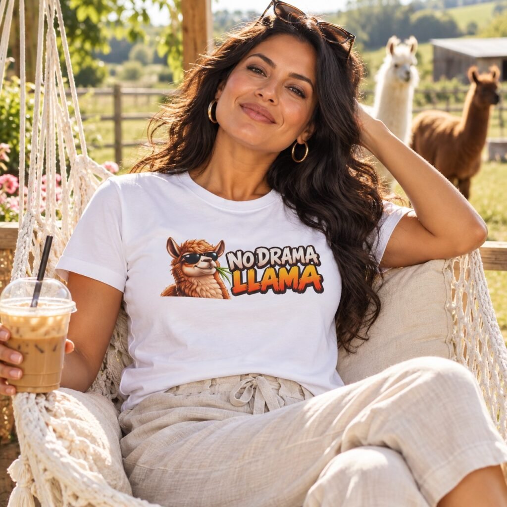 Woman wearing the No Drama Llama T-Shirt