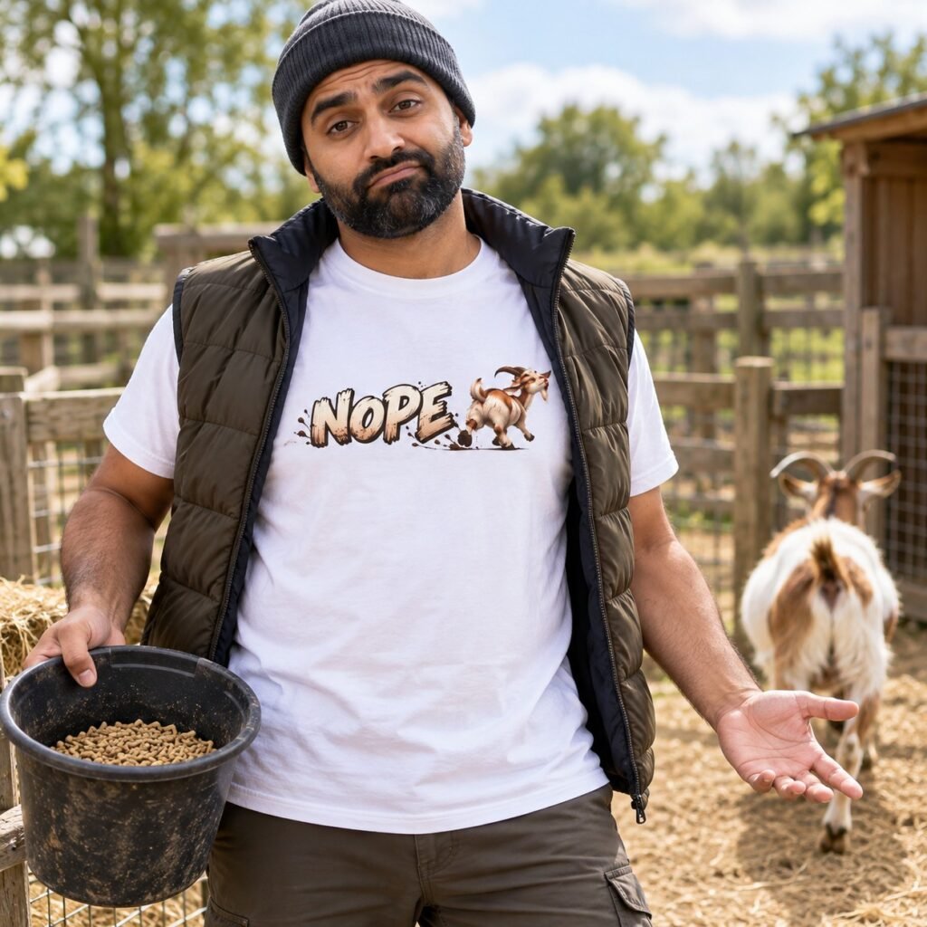 Man wearing the Nope Goat T-Shirt
