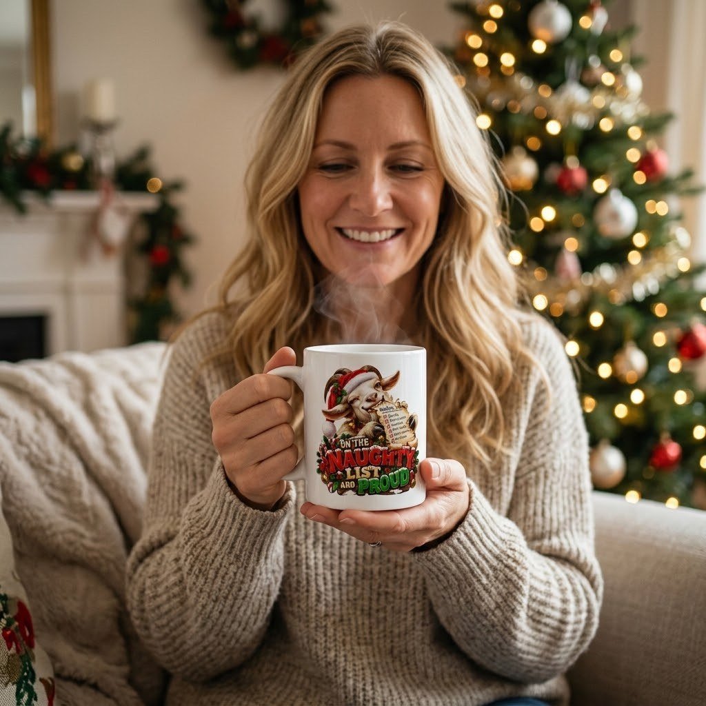 Person holding the On The Naughty List And Proud Mug