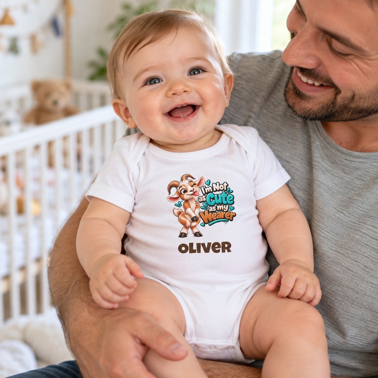 Baby wearing the Personalised Baby Bodysuit – Not as Cute as My Wearer