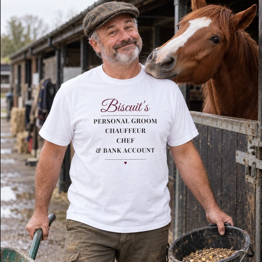 Man wearing the Personalised Horse Name T-Shirt – Personal Groom