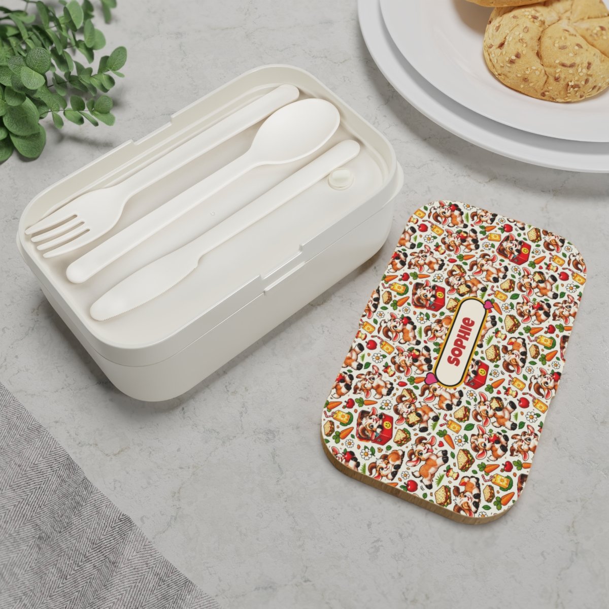 Personalised Bento Lunch Box – Cute Goat Pattern, Custom Name - Image 3