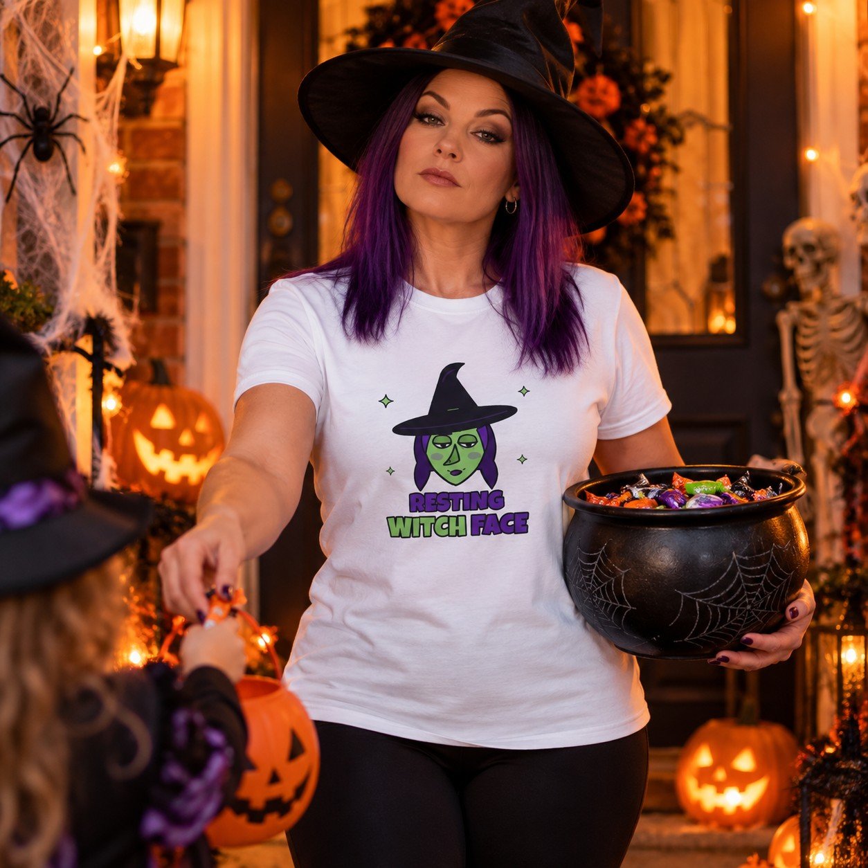 Woman wearing the Resting Witch Face T-Shirt