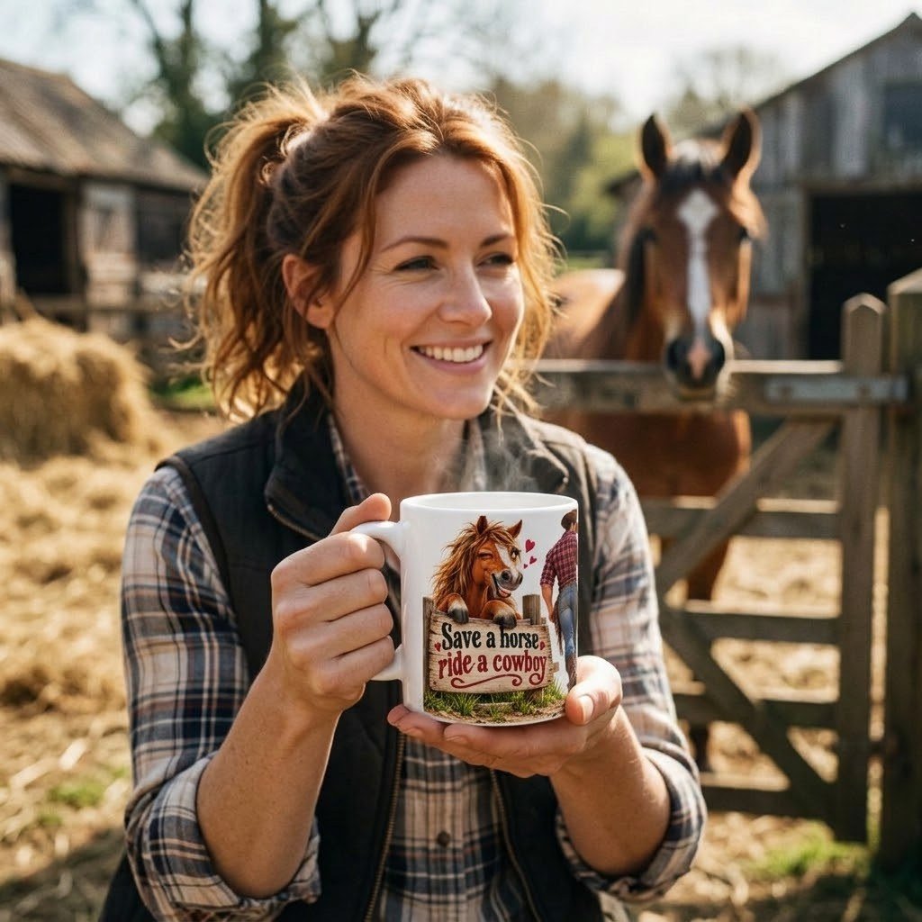 Person holding the Save a Horse Ride a Cowboy Mug