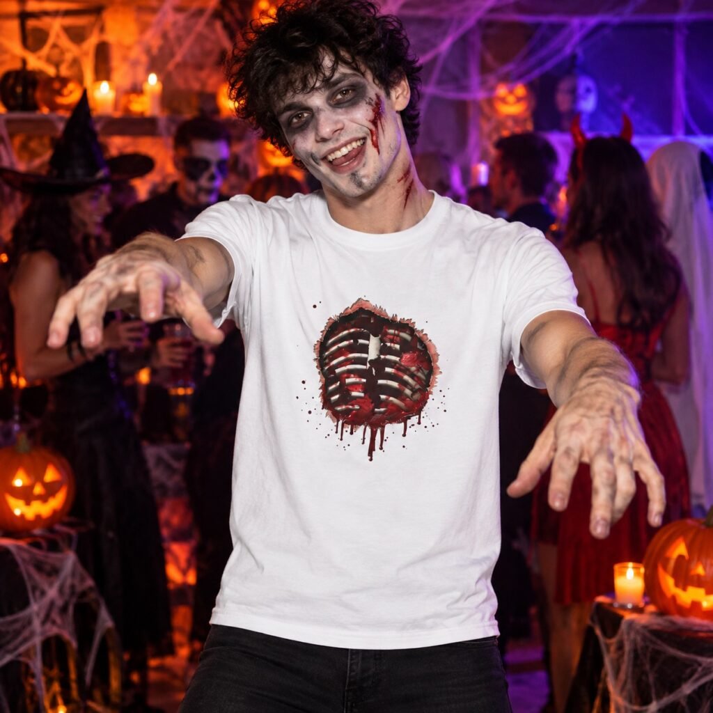 Man wearing the Torn Skin Ribcage T-Shirt