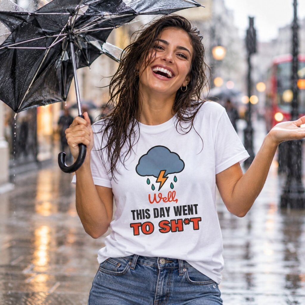 Woman wearing the Well This Day Went to Sh*t T-Shirt