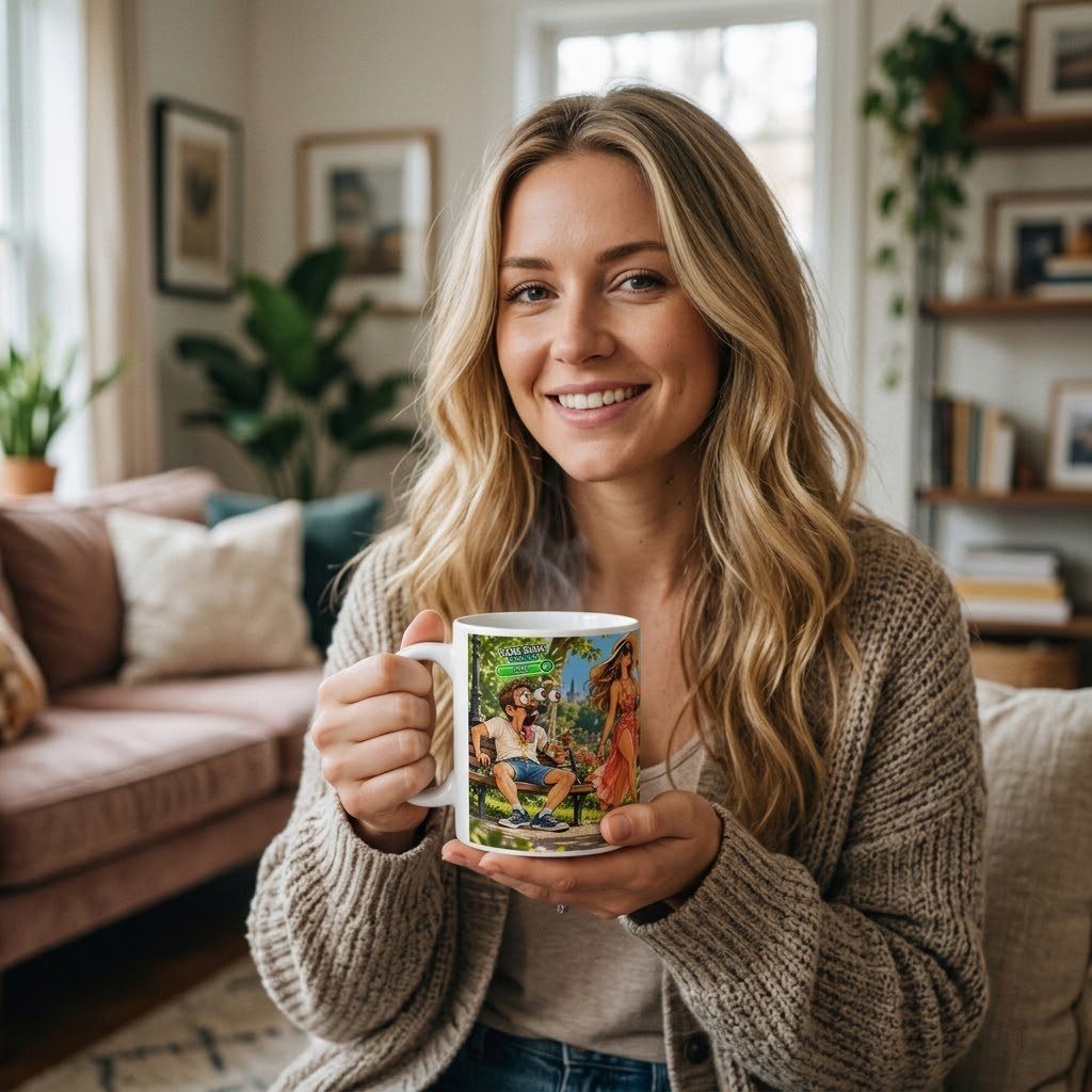 Person holding the Yank Bank Updated Mug – Park