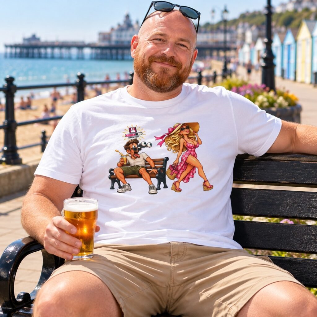 Man wearing the Yank Bank Updated T-Shirt – Park Bench